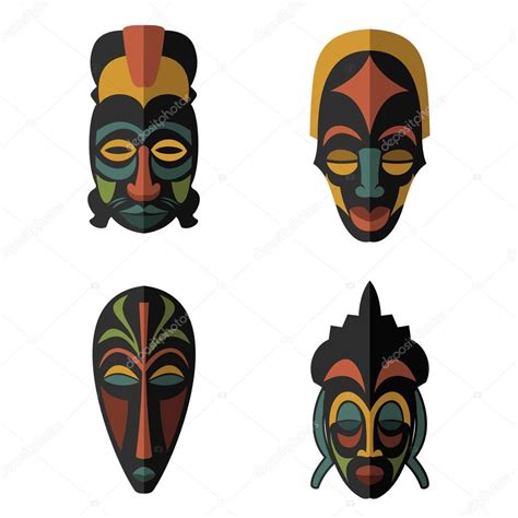 Conjunto De Máscaras étnicas Tribales Africanas Sobre Fondo Blanco 2023