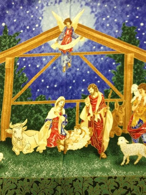 Nativity Jesus Mary And Joseph Manger Scene Square Panel Print Cotton