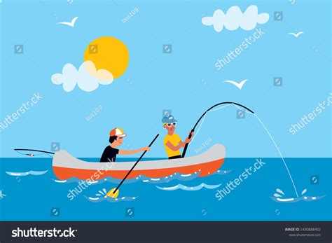 Two Men Fishing Boat Sea Vetor Stock Livre De Direitos 1430888402