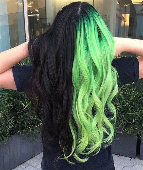 split haircolor black and neon green perfect hair color hair styles split dyed hair