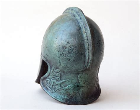 Ancient Greek Corinthian Spartan Bronze Helmet Museum Art Sculpture