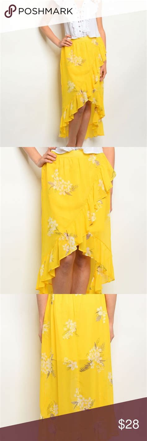 Yellow Floral Wrap Skirt Ruffle Hem Floral Wrap Skirt Wrap Skirt