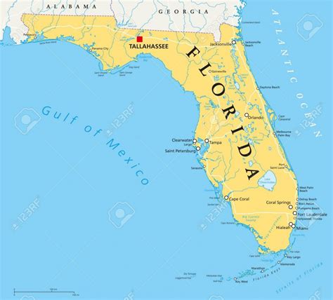 Florida Political Map With Capital Tallahassee Borders Important