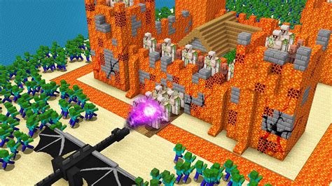 How To Protect Villager Lava Castle From Ender Dragon Vs Zombie Army In
