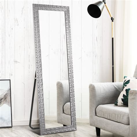neutype mosaic floor mirror with stand full length mirror wide frame bright silver 65 x 22