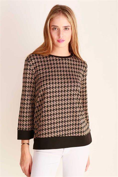 Black And Tan Houndstooth Top Tops Houndstooth Fashion