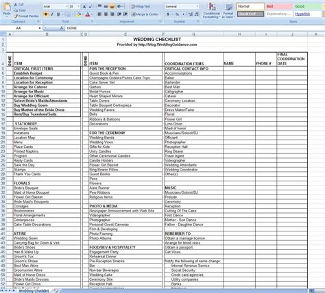 Wedding Checklist Free Excel Template Wedding Checklist Excel