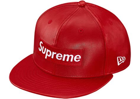 Supreme Leather Box Logo New Era Hat Red Fw15