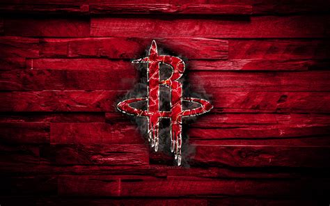 Download Wallpapers Houston Rockets 4k Scorched Logo Nba Red Wooden