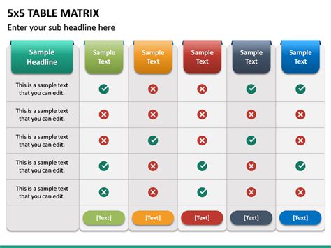 5x5 Table Matrix Ppt Presentation Design Template Power Point