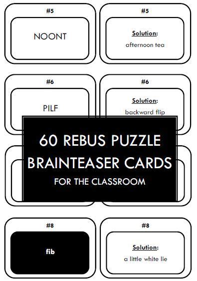 60 Rebus Puzzle Brainteaser Cards For The Classroom Brain Teasers