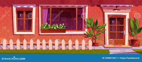House Facade And Front Door With Window Cartoon Stock Illustration Illustration Of Wall