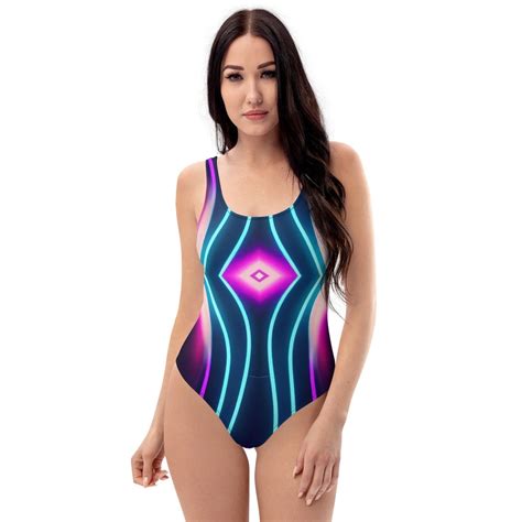 Womens Neon Glow Swimsuit One Piece Bathing Suit Beach Etsy