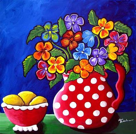 Pansies Polka Dots Floral Fun Funky Colorful Flowers Whimsical Original
