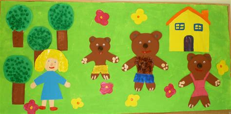 Boucle d'or veut faire un cadeau aux 3 ours pour se faire pardonner d'avoir cassé des objets dans leur maison. Fresque sur Boucle d'or et les Trois ours - ☺Arts visuels ...