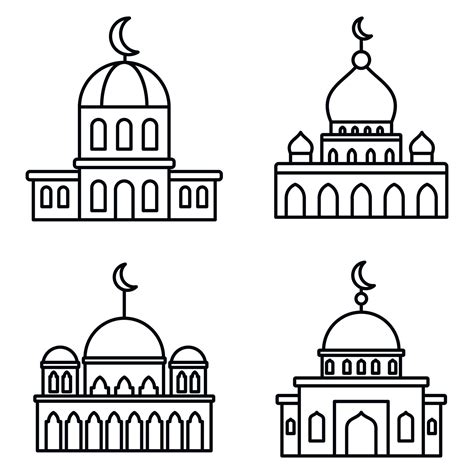 Mosque Building Icons Set Outline Style 8883460 Vector Art At Vecteezy