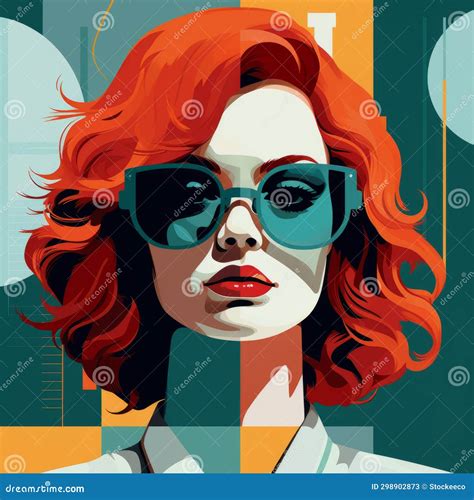 Vibrant Red Haired Woman In Graphic Design Poster Art Stock
