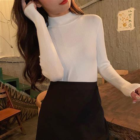 Itgirl Shop Aesthetic Clothing Basic Solid Colors Turtle Neck