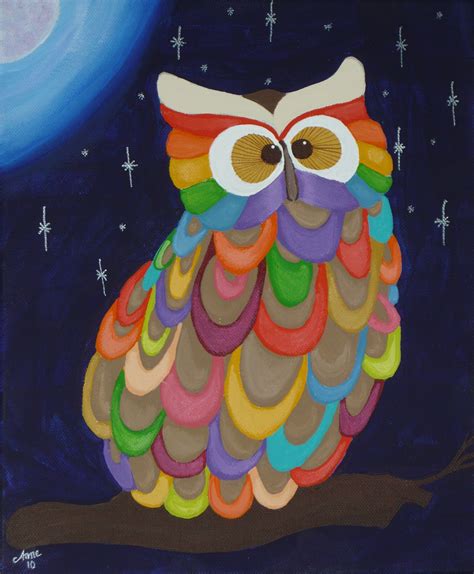 Rainbow Owl On Canvas Whimsical Art Acrylic Painting Canvas Owl