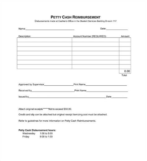 Petty Cash Receipt Form Template