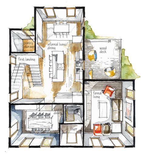 Real Estate Watercolor 3d Floor Plan I On Behance Interior Design