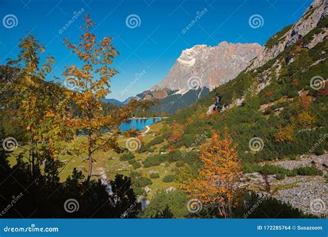 Pictorial Autumn Landscape Hiking Trail To Seebensee Mountain Lake And