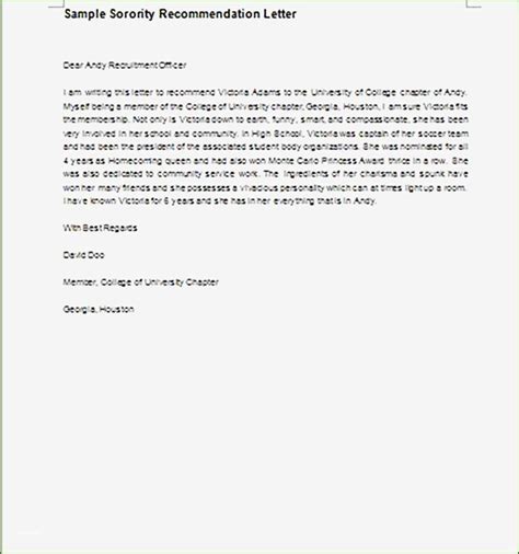 Writing An Outstanding Sorority Recommendation Letter Free Sample