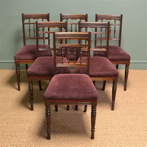 Quality Set Of Six Victorian Walnut Antique Dining Chairs By Hampton