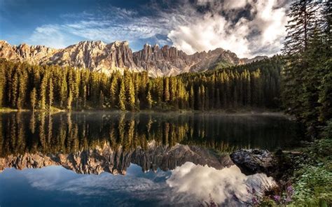 Download Wallpapers Bolzano Mountains Italy Forest Karersee Lake