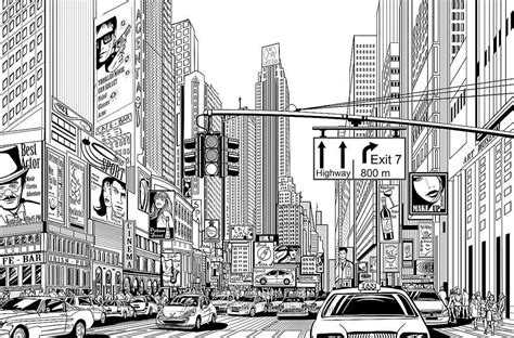 New York In Cartoon City Cartoon Nyc Murals City Drawing