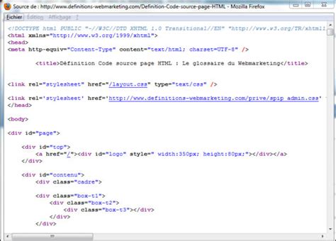 Code source page HTML  Définitions Marketing » L'encyclopédie