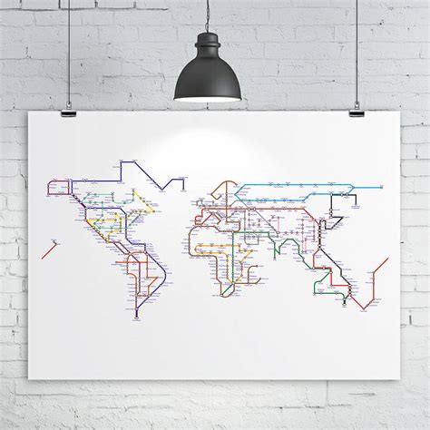 Original World Map Print Subway Tube Metro Long Animations