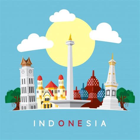An Illustration Of The Skyline Of Indonesia With Buildings And Trees In