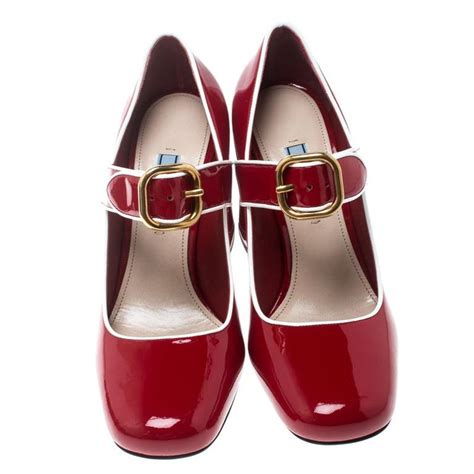 Prada Red Patent Leather Mary Jane Pumps Size 38 At 1stdibs Red