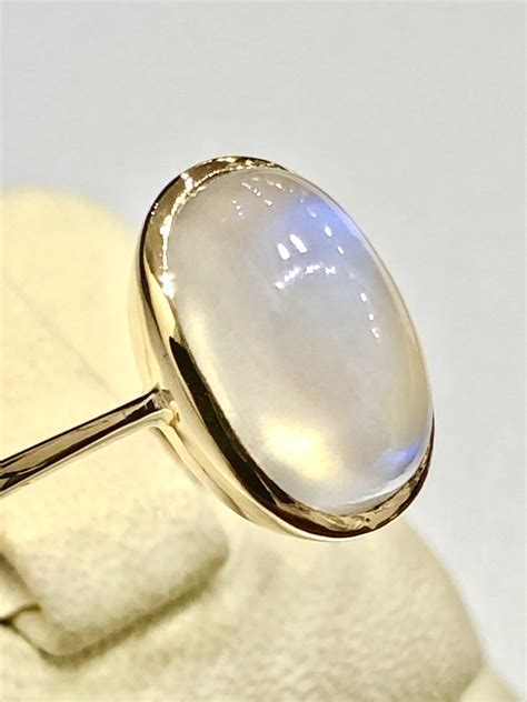 Natural Blue Moonstone 18kt Yellow Gold Ring Lihiniya Gems