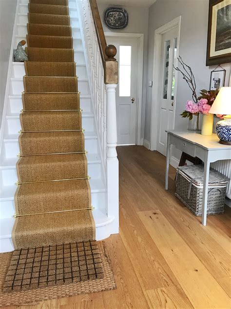Hallway Sisal Natural Colour Stair Runner With Brass Rods And Painted