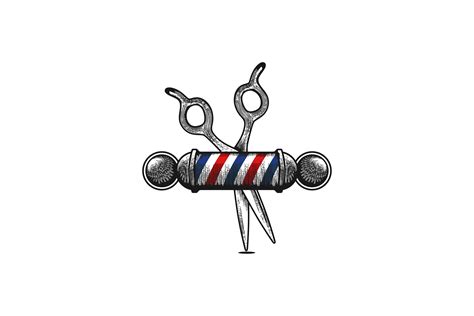 Scissor And Barber Pole Hand Drawn Barber Shop Logo Gráfico Por Wangs