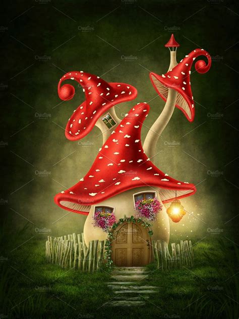 Fantasy Mushroom House In 2020 Mushroom Drawing Mushroom House Garden Wall Art