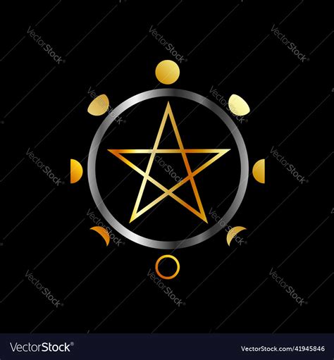 Phases Of The Moon And Golden Pentacle Royalty Free Vector