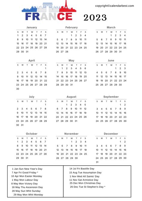 Printable 2023 France Calendar Free Printable Calendar 2023