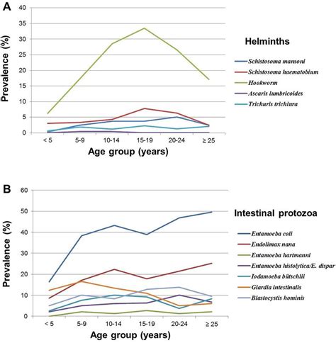 Age Prevalence Curves Of Helminths A And Intestinal Protozoa B Download Scientific Diagram