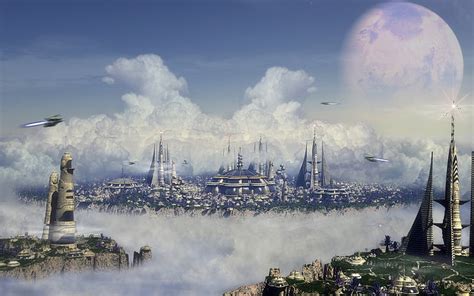 Hd Wallpaper Floating City Wallpaper Sci Fi Cloud Planet Ship
