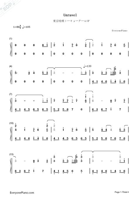Unravel Tokyo Ghoul Op Numbered Musical Notation Preview