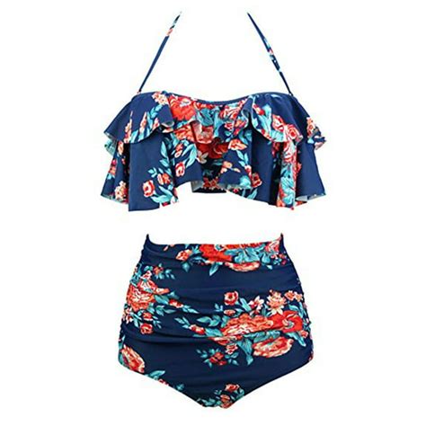 Sayfut Sayfut Women Retro Floral Printing Swimsuit Plus Size High
