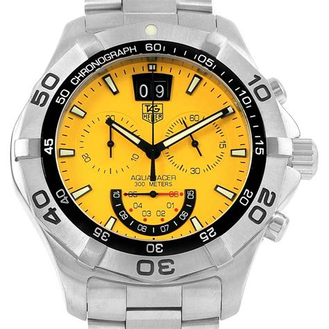 15989 Tag Heuer Aquaracer Yellow Dial Chronograph Steel Mens Watch