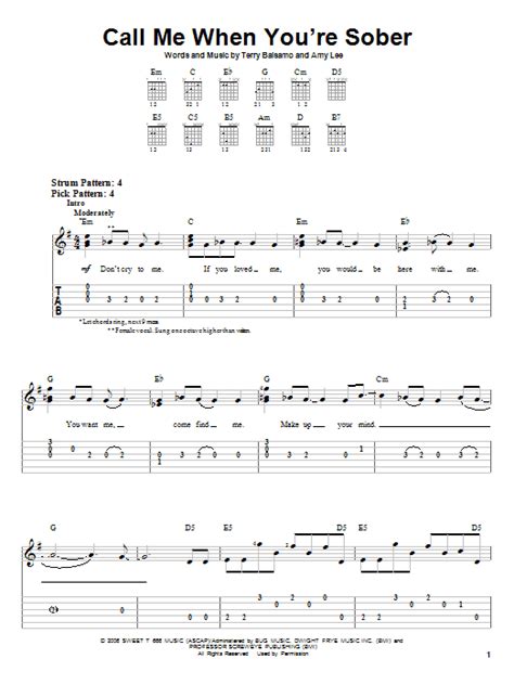 Call Me When Youre Sober Sheet Music By Evanescence Easy Guitar Tab
