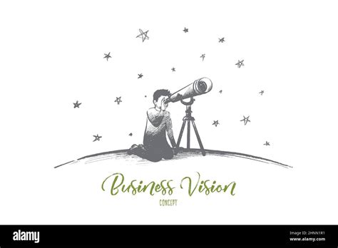 Business Vision Concept Hand Drawn Looking For Success Via Telescope