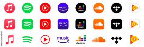 Apple Music Spotify Youtube Music Deezer Soundcloud Amazon Music Tidal Logo Set Popular