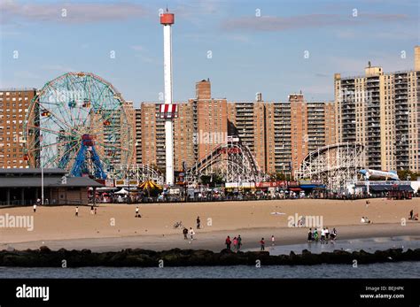 A View Of Coney Island Beach With The Astroland Park And Housing