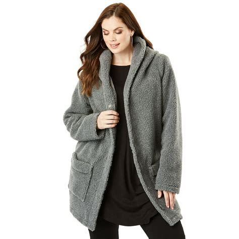 Roamans Roamans Womens Plus Size Hooded Textured Fleece Coat 3x